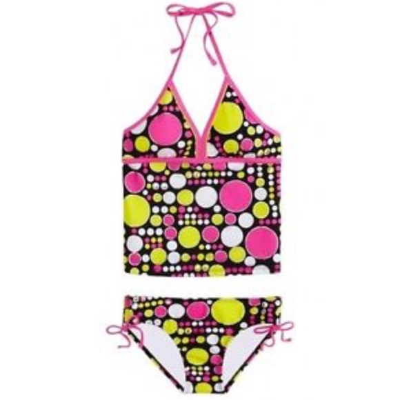 Justice for Girls Neon Polka Dot Halter Tankini Size 10